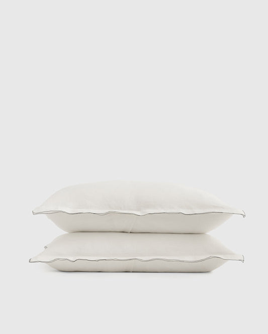 European Linen Double Embroidered Edge Sham Set