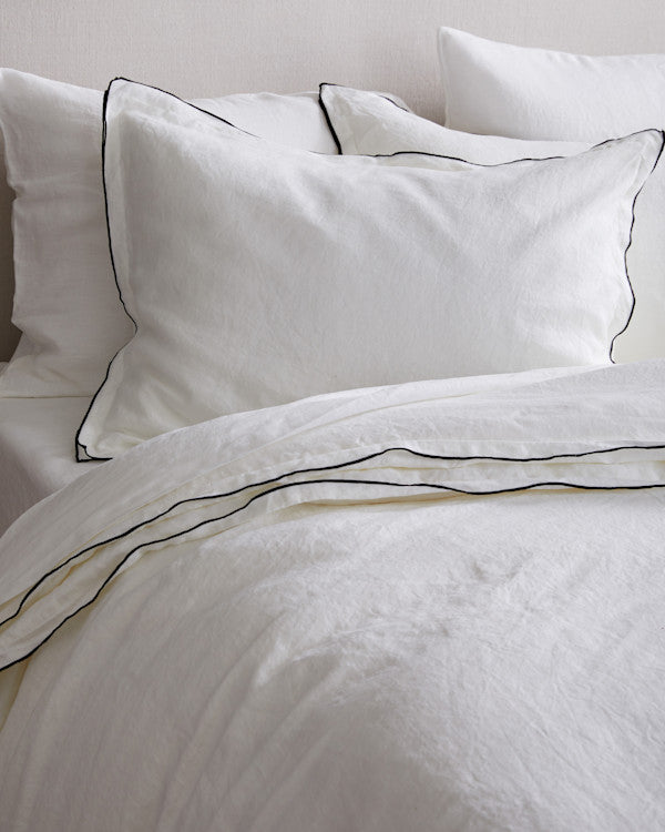 European Linen Double Embroidered Edge Sham Set