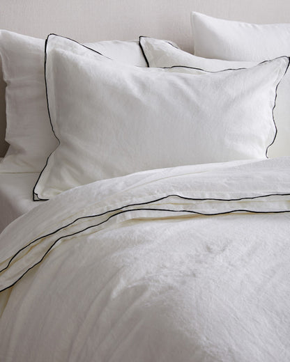 European Linen Double Embroidered Edge Sham Set