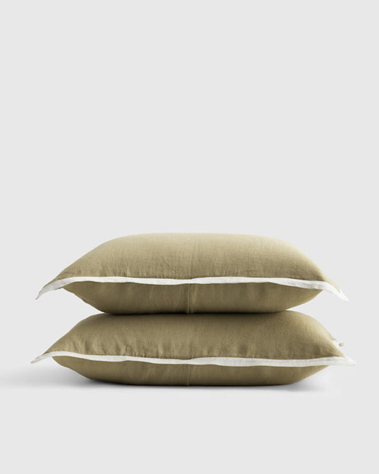 European Linen Contrast Flange Sham Set