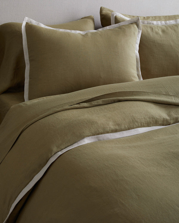 European Linen Contrast Flange Sham Set