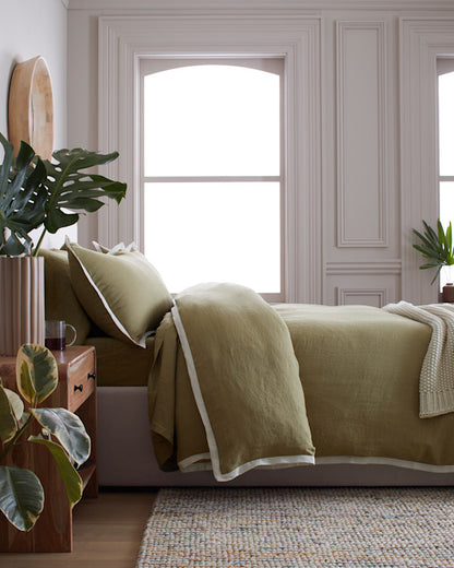 European Linen Contrast Flange Sham Set