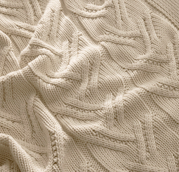 Chunky Cable Knit Throw Blanket - Natural