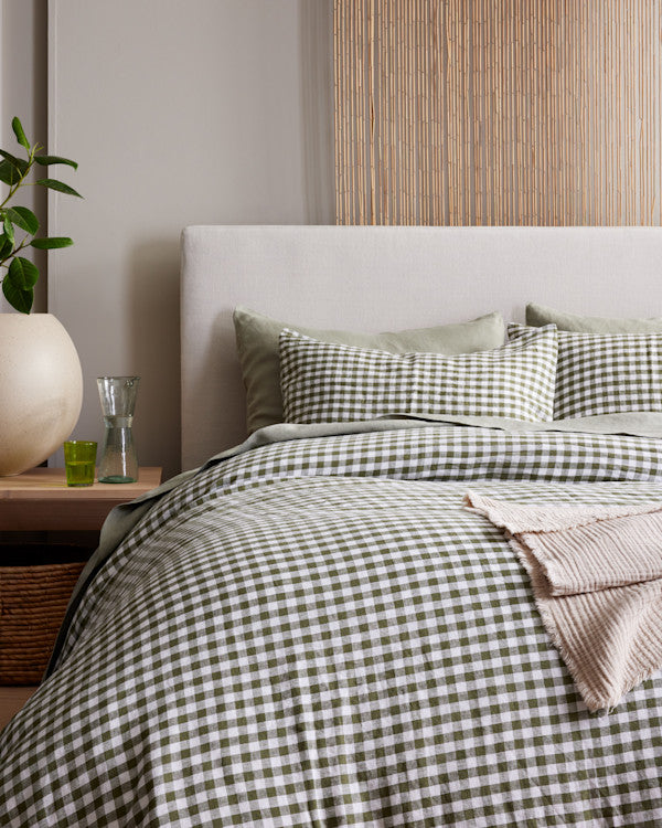 European Linen Gingham Sham Set